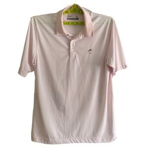 CUTTER & Buck Shirt Short Sleeve 1/4 Button Dry Tec Pink White Stripes Mens XL/T